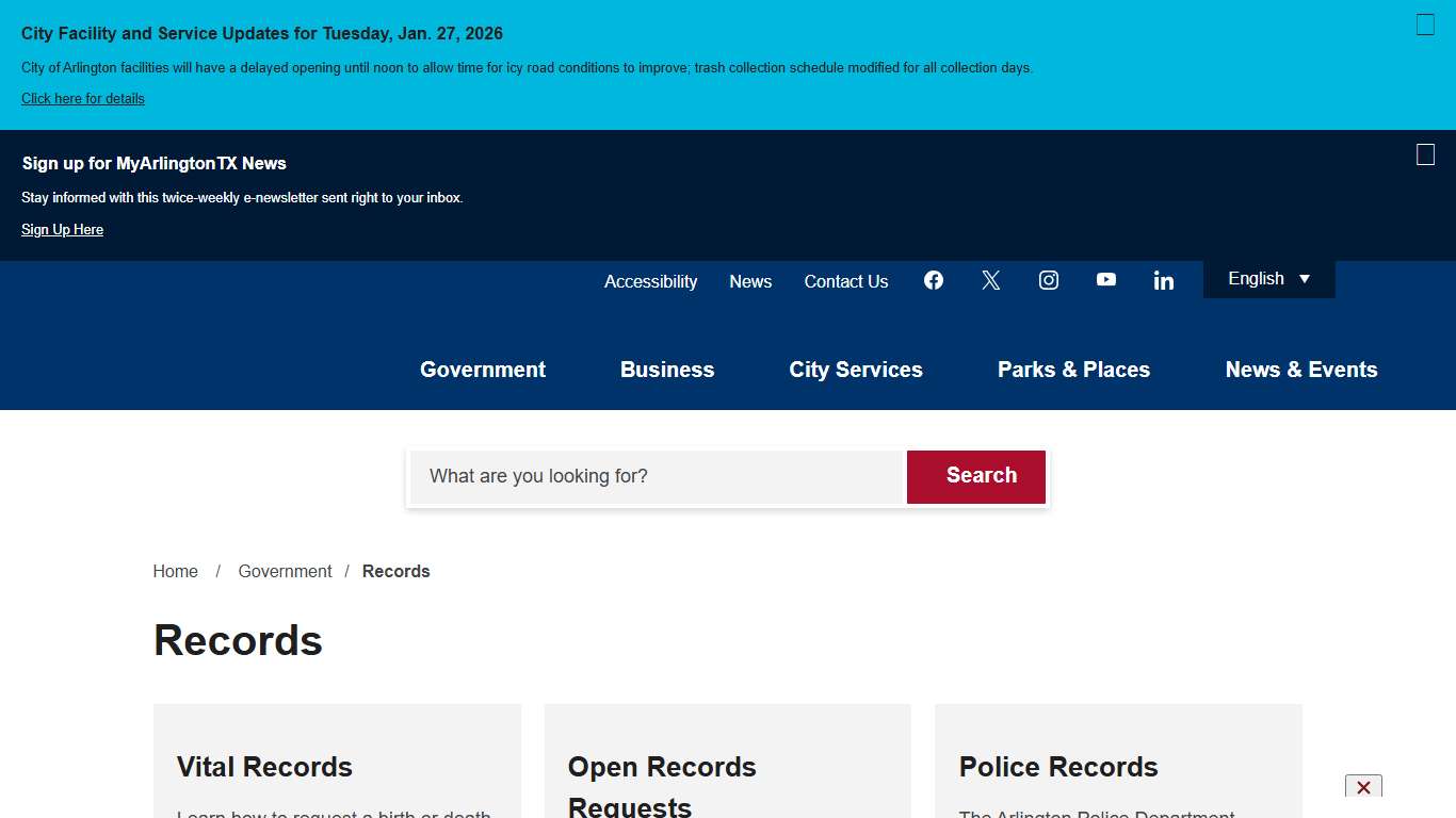 Records City of Arlington, TX